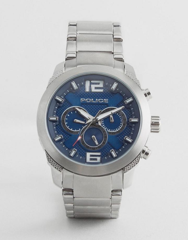 Police Quartz Watch With Blue Dial Chronograph Display - Silver