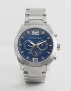 Police Quartz Watch With Blue Dial Chronograph Display - Silver