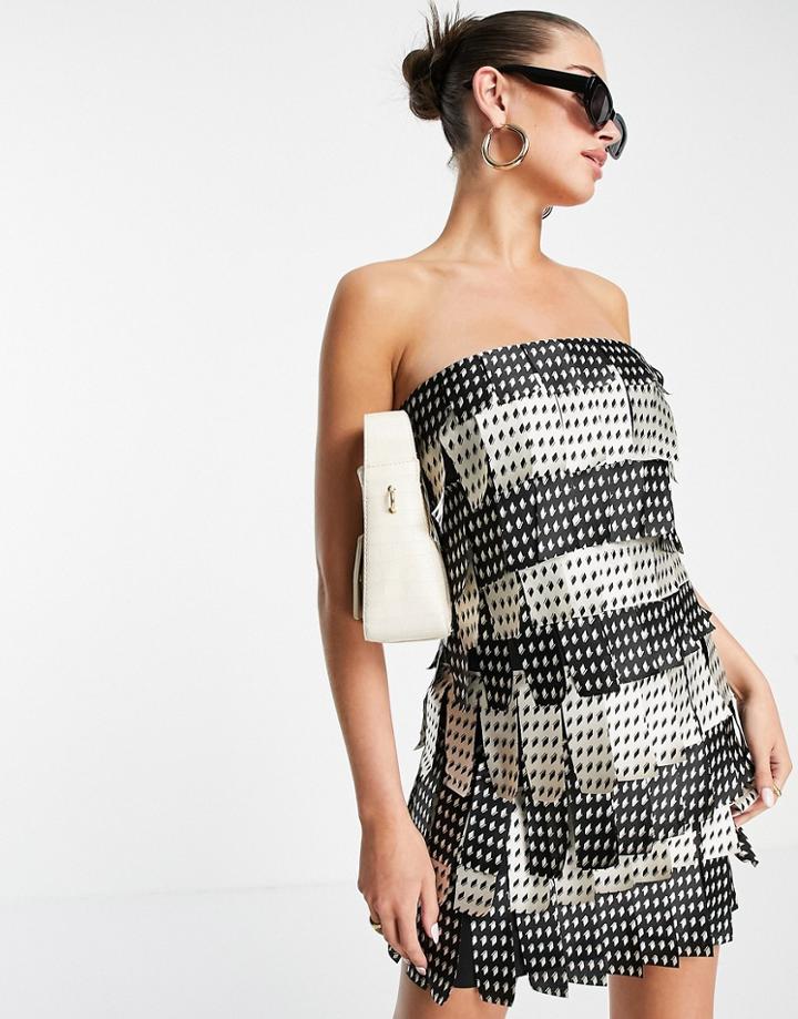 Asos Design Mono Layered Satin Bandeau Mini Dress-multi