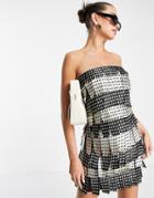 Asos Design Mono Layered Satin Bandeau Mini Dress-multi
