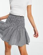 New Look Shirred Mini Skirt In Black Check
