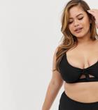Wolf & Whistle Curve Exclusive Bunny Tie Cut Out Bikini Top In Black