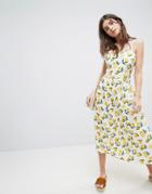 Vero Moda Lemon Printed Midi Beach Dress - Multi