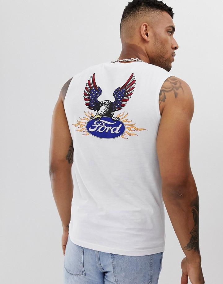 Asos Design Ford Sleeveless T-shirt With Chest And Back Print - White