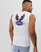 Asos Design Ford Sleeveless T-shirt With Chest And Back Print - White
