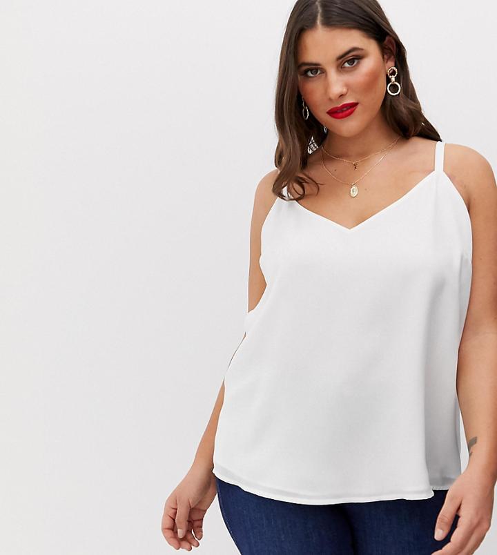 Asos Design Curve Eco Swing Double Layer Cami With Thick Straps - White