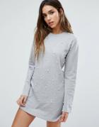 Missguided Pearl Detail Sweater Dress - Gray