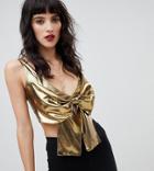 Dusty Daze Tie Front Metallic Top-gold