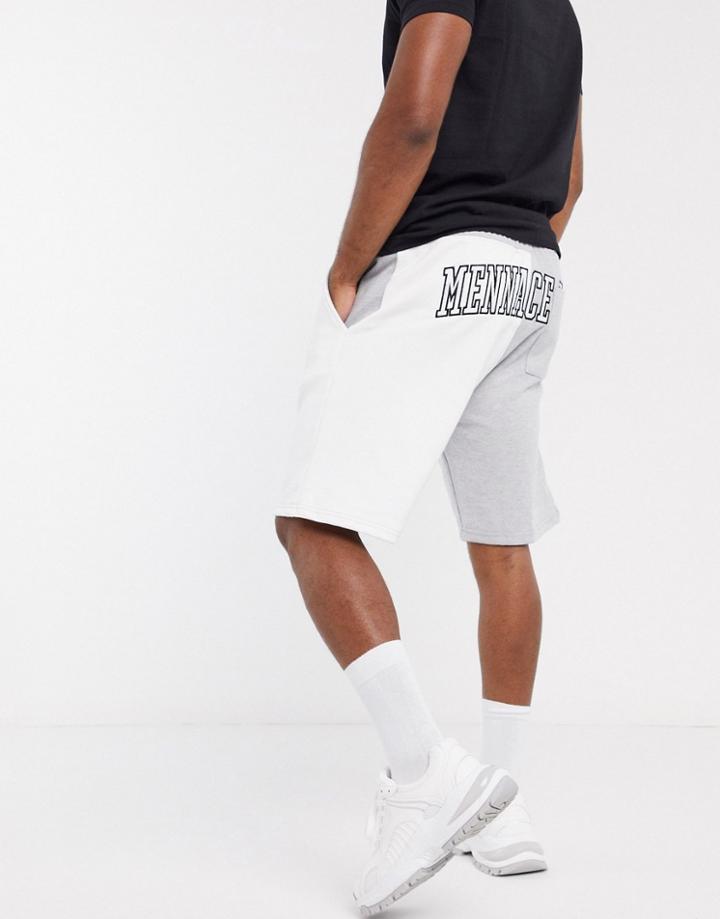 Mennace Two-piece Short With Quarter Panel In White And Gray Mix-grey