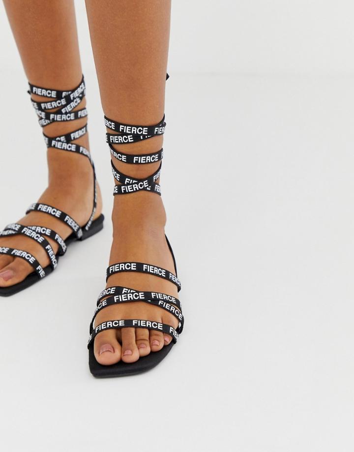 Asos Design Fierce Slogan Flat Sandals-black