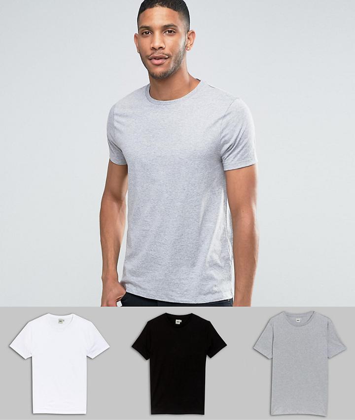 Asos 3 Pack T-shirt In White/black/gray Marl With Crew Neck Save - Multi