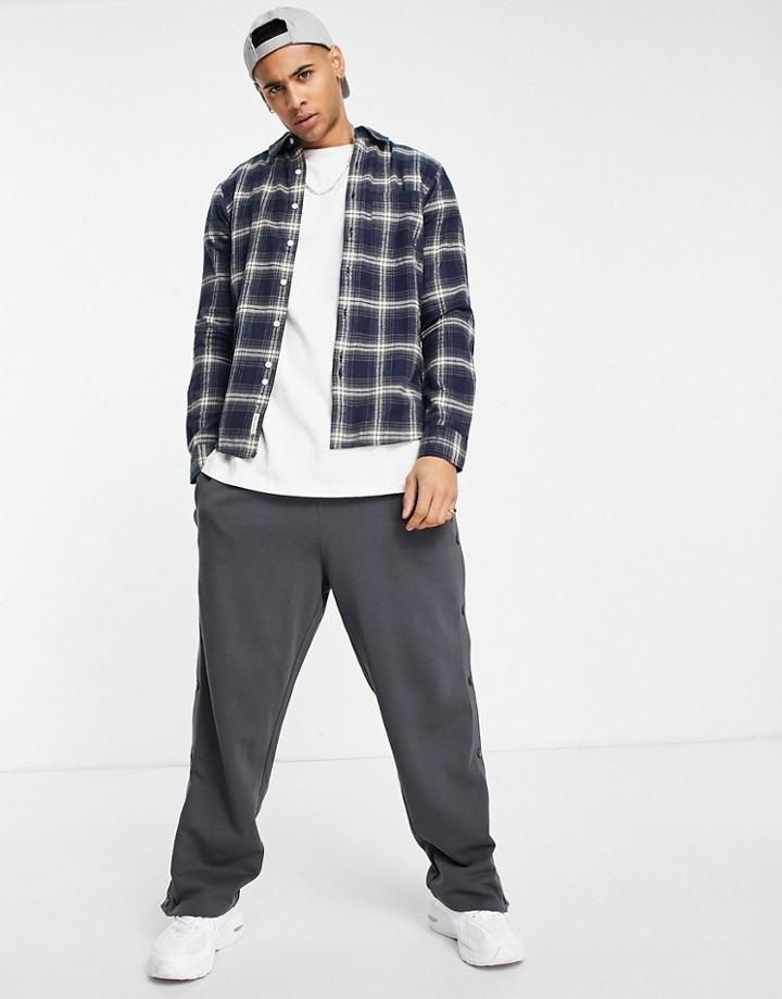Bellfield Long Sleeve Brushed Flannel Shirt In Navy