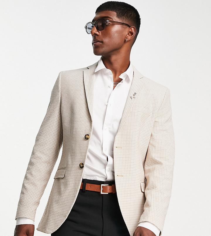 Jack & Jones Premium Check Blazer In Beige-neutral