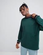 Asos Oversized Long Sleeve Stripe T-shirt With Tipped Turtel Neck - Green