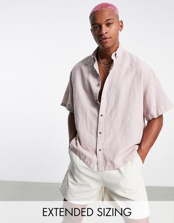 Asos Design Boxy Oversized Linen Shirt In Pink
