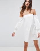 Asos Off Shoulder Dress With Dramatic Sleeve - White