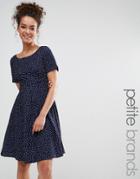 Yumi Petite Dress With Tie Back In Polka Dot Print - Navy