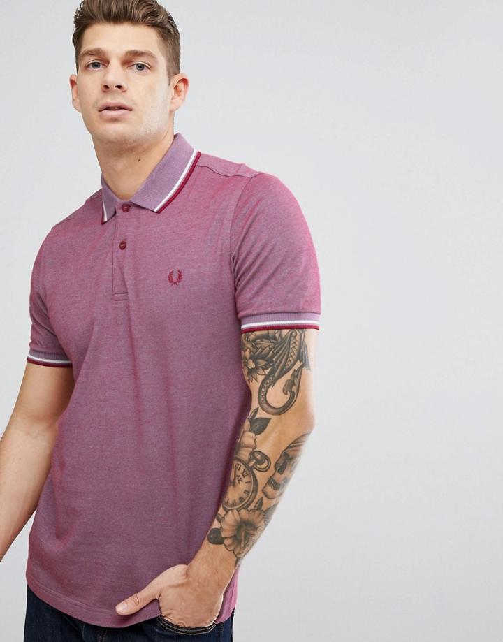 Fred Perry Slim Fit 2 Color Tipped Oxford Weave Polo In Red - Red