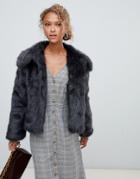 New Look Faux Fur Short Coat In Gray - Gray