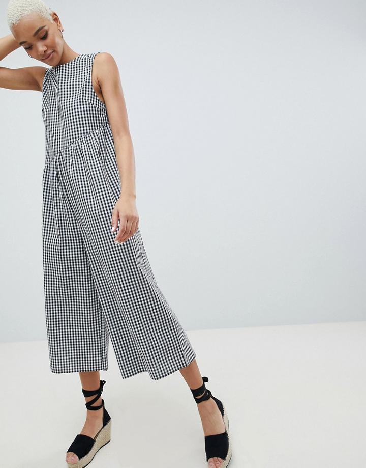 Asos Design Gingham Smock Jumpsuit - Multi