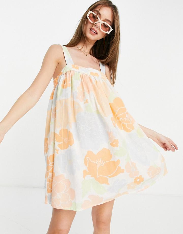 Asos Design Trapeze Mini Sundress In Abstract Floral Print-multi