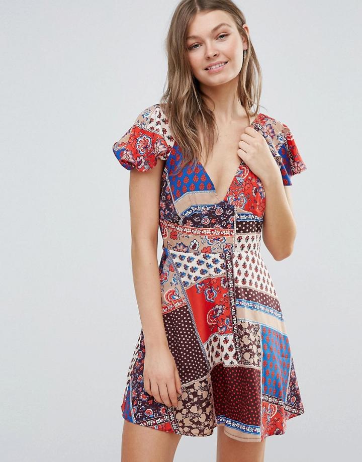 Influence Tea Dress In Patchwork Print - Multi