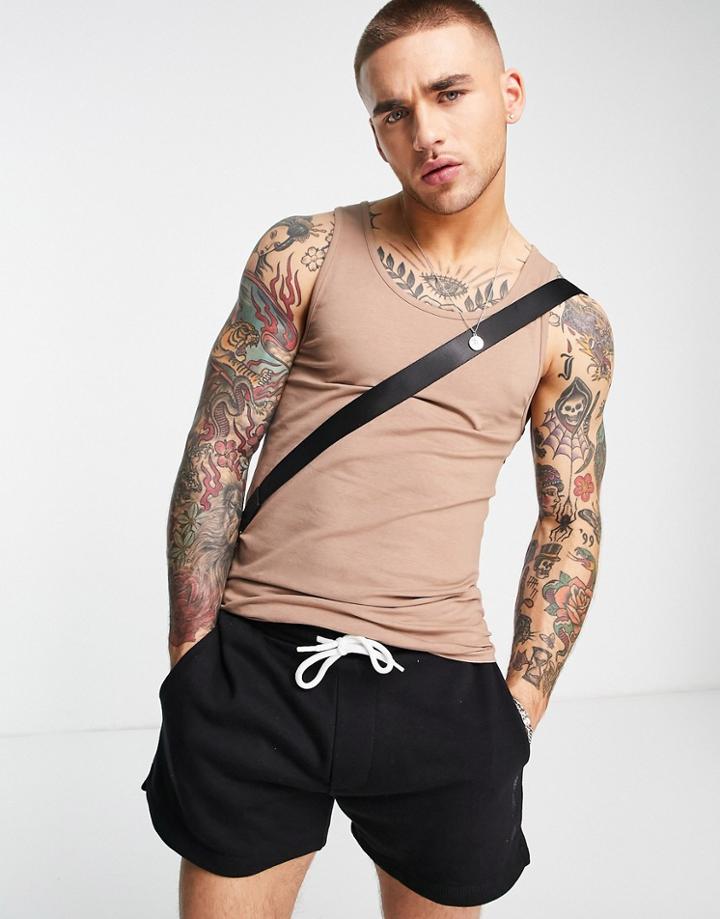 Asos Design Organic Muscle Fit Tank Top In Light Brown