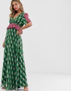 Twisted Wunder Printed Midaxi Dress In Green Geo Print - Green