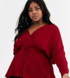 Asos Design Curve Batwing Sleeve Top With Tie Waist - Clear