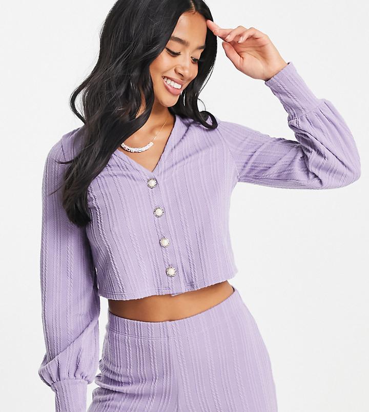 Miss Selfridge Petite Pearl Button Cable Knit Cardigan In Lilac - Part Of A Set-purple