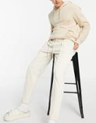 Asos Design Smart Pique Tapered Sweatpants With Fixed Hem & Pin Tucks In Beige-neutral
