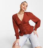 Missguided Cinched Waist Blouse In Rust-copper