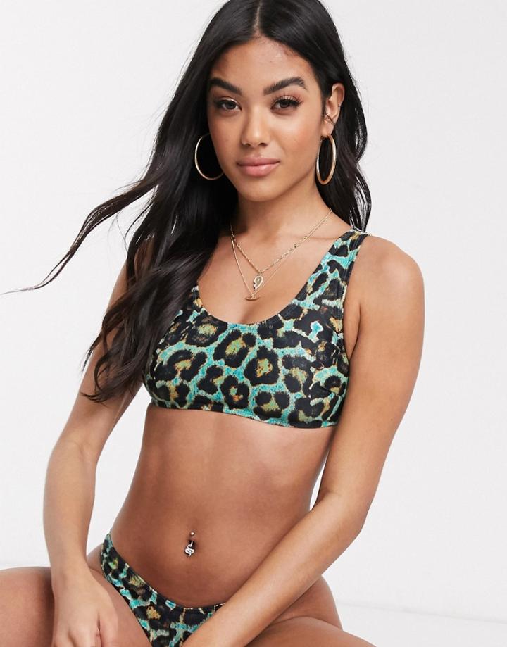 Luxe Palm Neon Leopard Bikini Crop Top-green