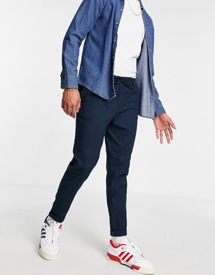 Jack & Jones Intelligence Linen Drawstring Pant In Navy