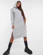 Noisy May Midi Hoodie Sweatshirt Dress With Side Zips In Gray-grey