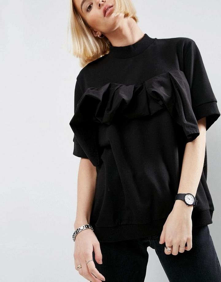 Asos White Ruffle Front Sweat T-shirt - Black