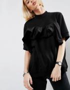 Asos White Ruffle Front Sweat T-shirt - Black
