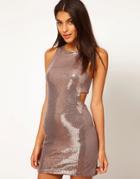 Asos Sequin Front Cut Out Side Dress - Black