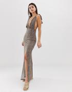 Asos Design Tie Strap Plunge Maxi Dress In Leopard Print-multi