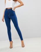 Asos Rivington High Waisted Jeggings In Flat Rica Blue Wash - Blue