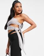 Ei8th Hour Slinky One Shoulder Crop Top Set In Taupe-brown