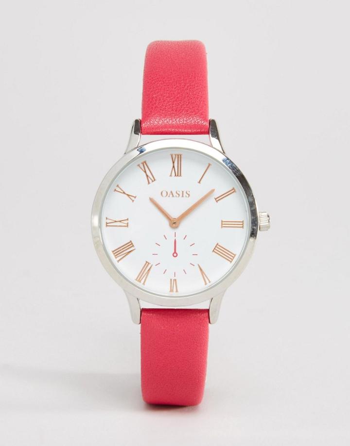 Oasis Pink Leather Watch - Pink