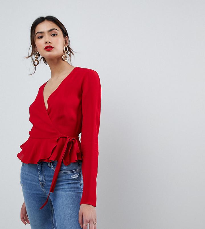 Asos Tall Wrap Top With Pephem - Red