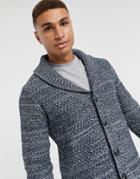 Asos Design Knitted Midweight Button Cardigan In Navy Twist