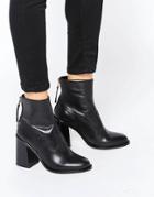 New Look Leather Zip Back Ankle Boot With Block Heel - Black