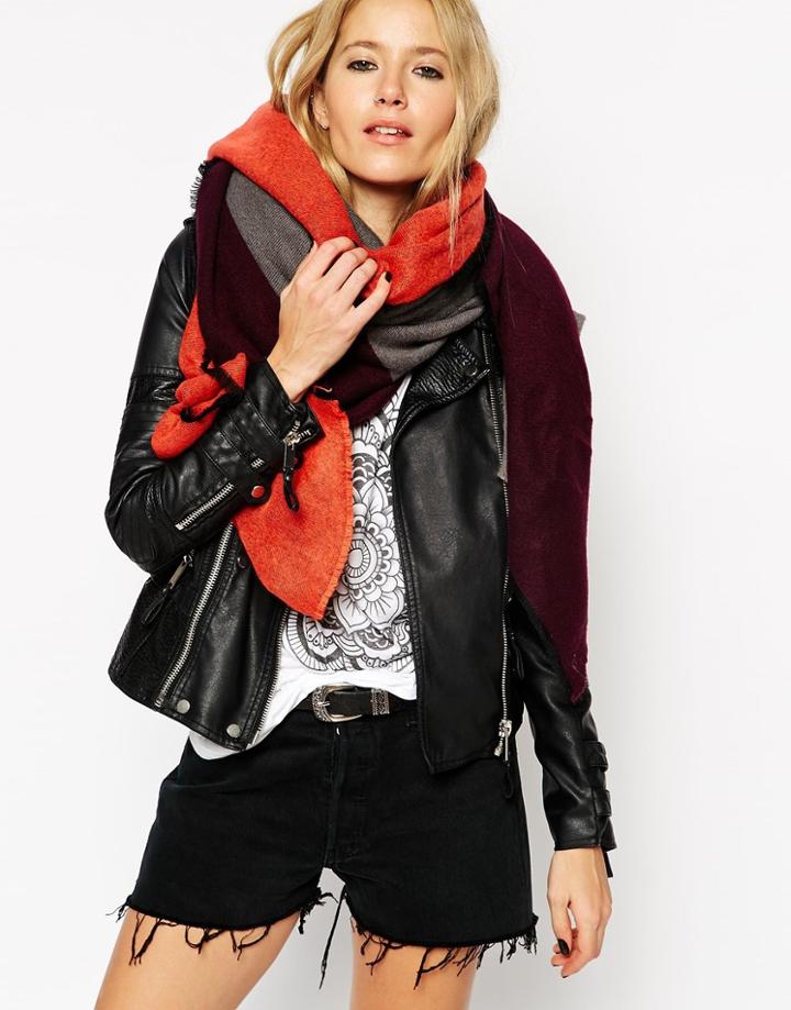 Asos Oversized Scarf In Color Block - Multi