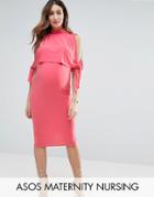 Asos Maternity Nursing Dress With High Neck And Tie Sides - Orange