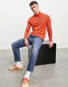 Asos Design Midweight Half Zip Cotton Sweater In Burnt Orange