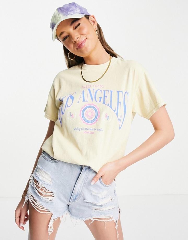 Miss Selfridge Los Angeles Varsity Tee-yellow