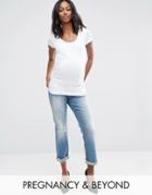Bandia Maternity Over The Bump Ripped Boyfriend Jean With Removable Band - Blue